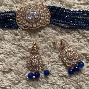 Navy blue chocker with earrings